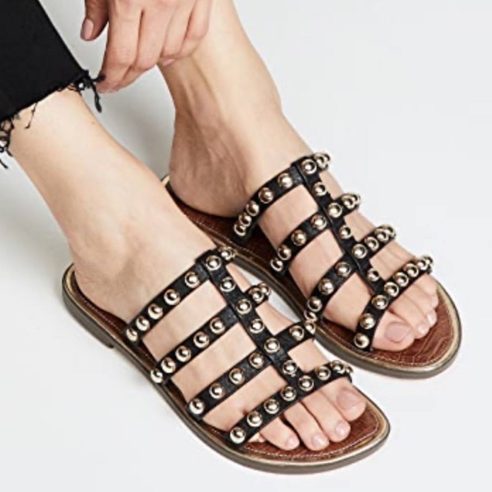 Sam Edelman “Glenn” Studded Leather Gladiator Sandals Flats Size 8